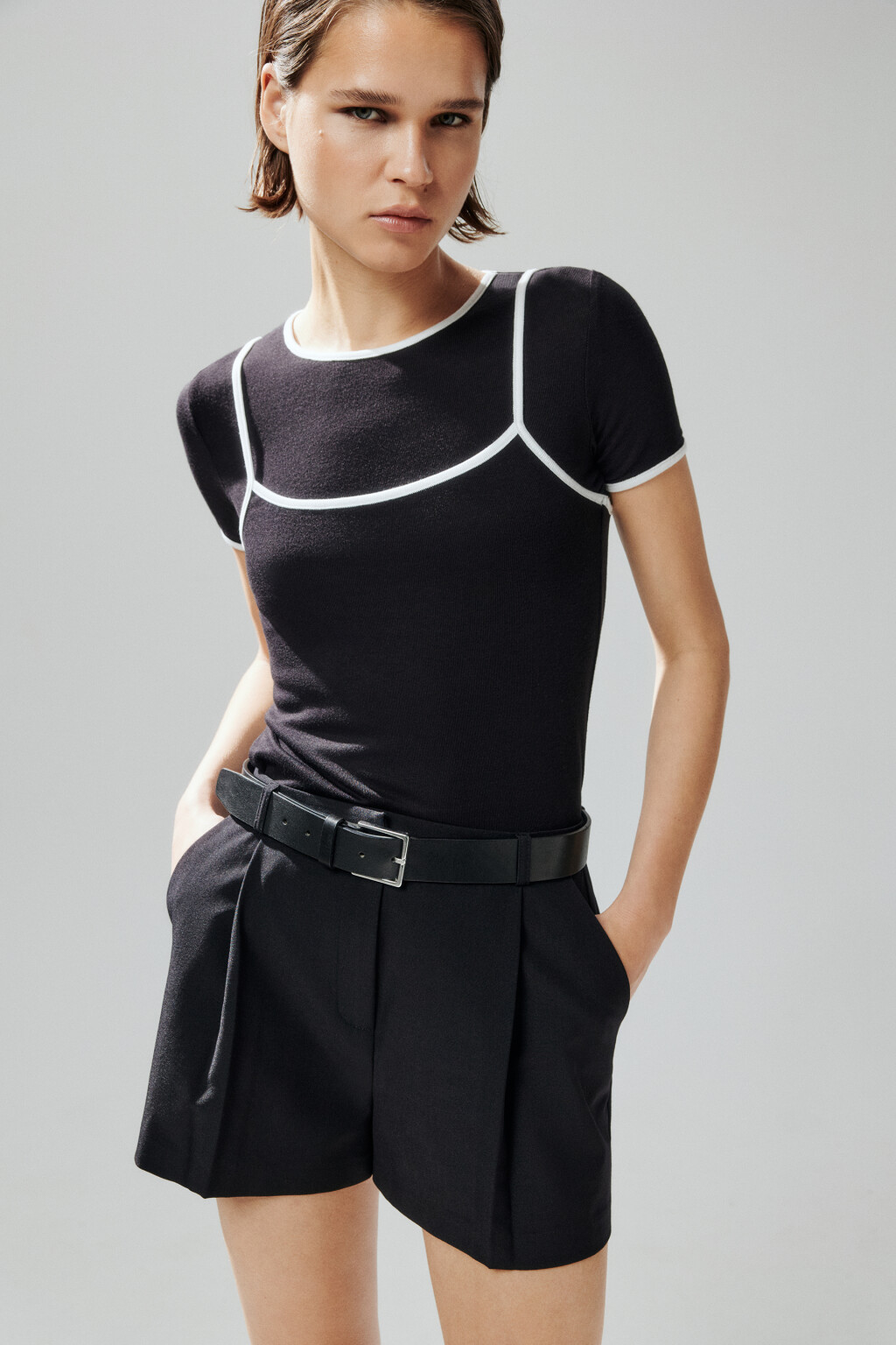 Футболка с имитацией майки - цвет черный - 4