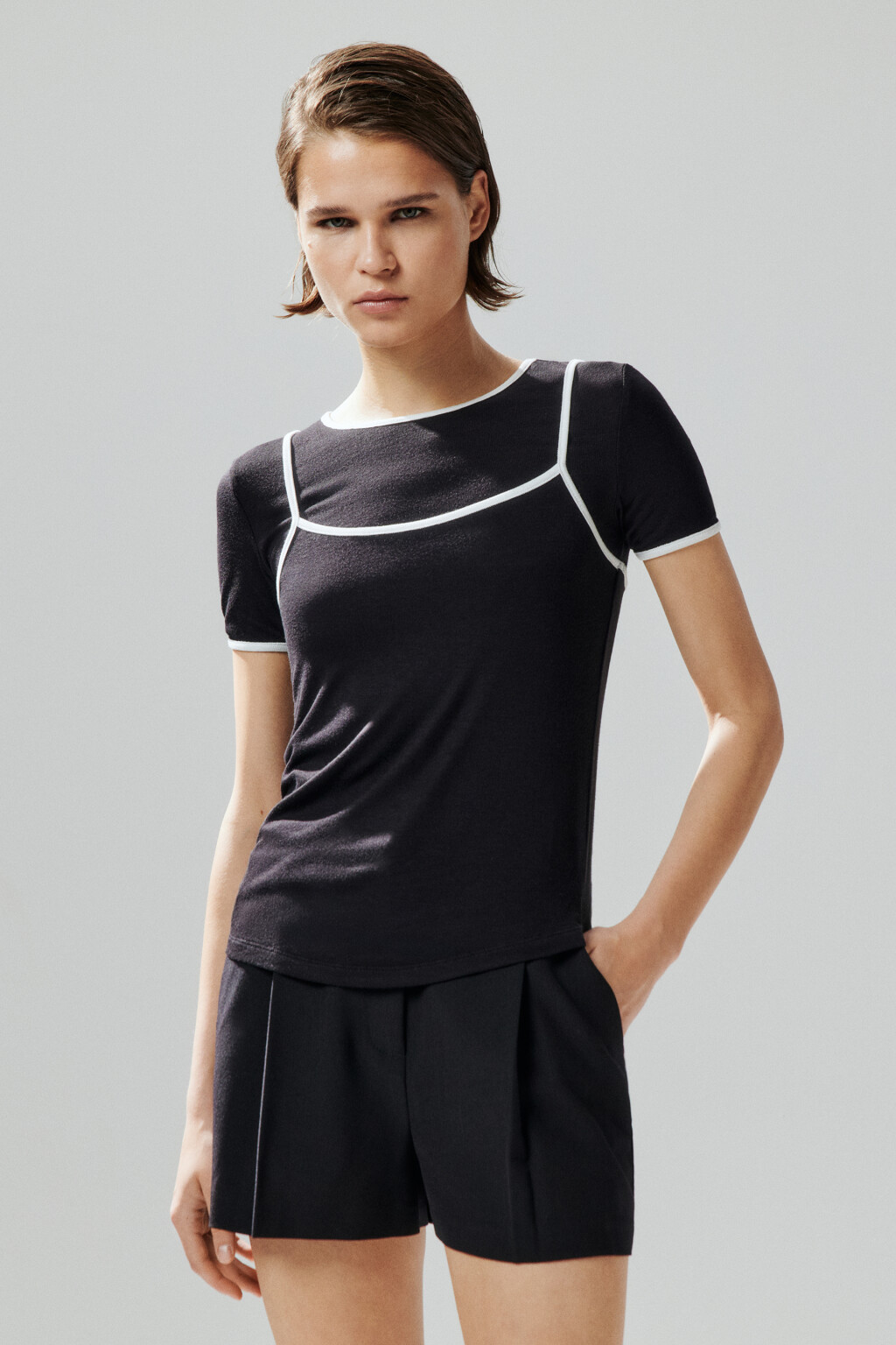 Футболка с имитацией майки - цвет черный - 5