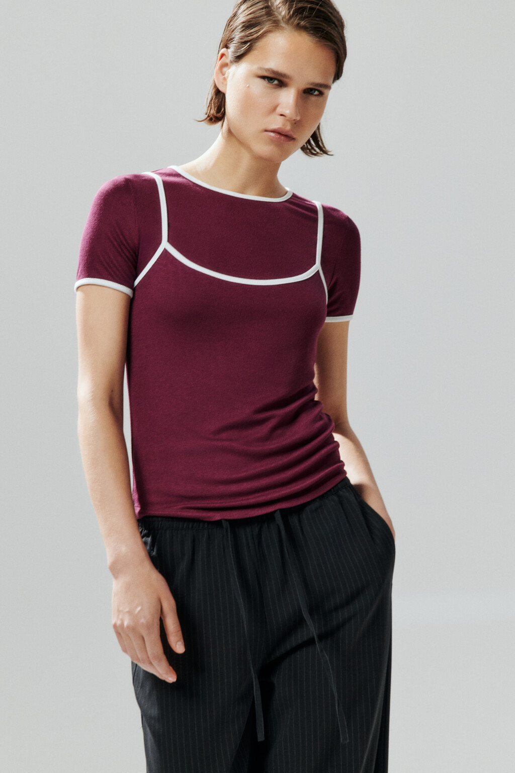 Футболка с имитацией майки - цвет бордовый - 1