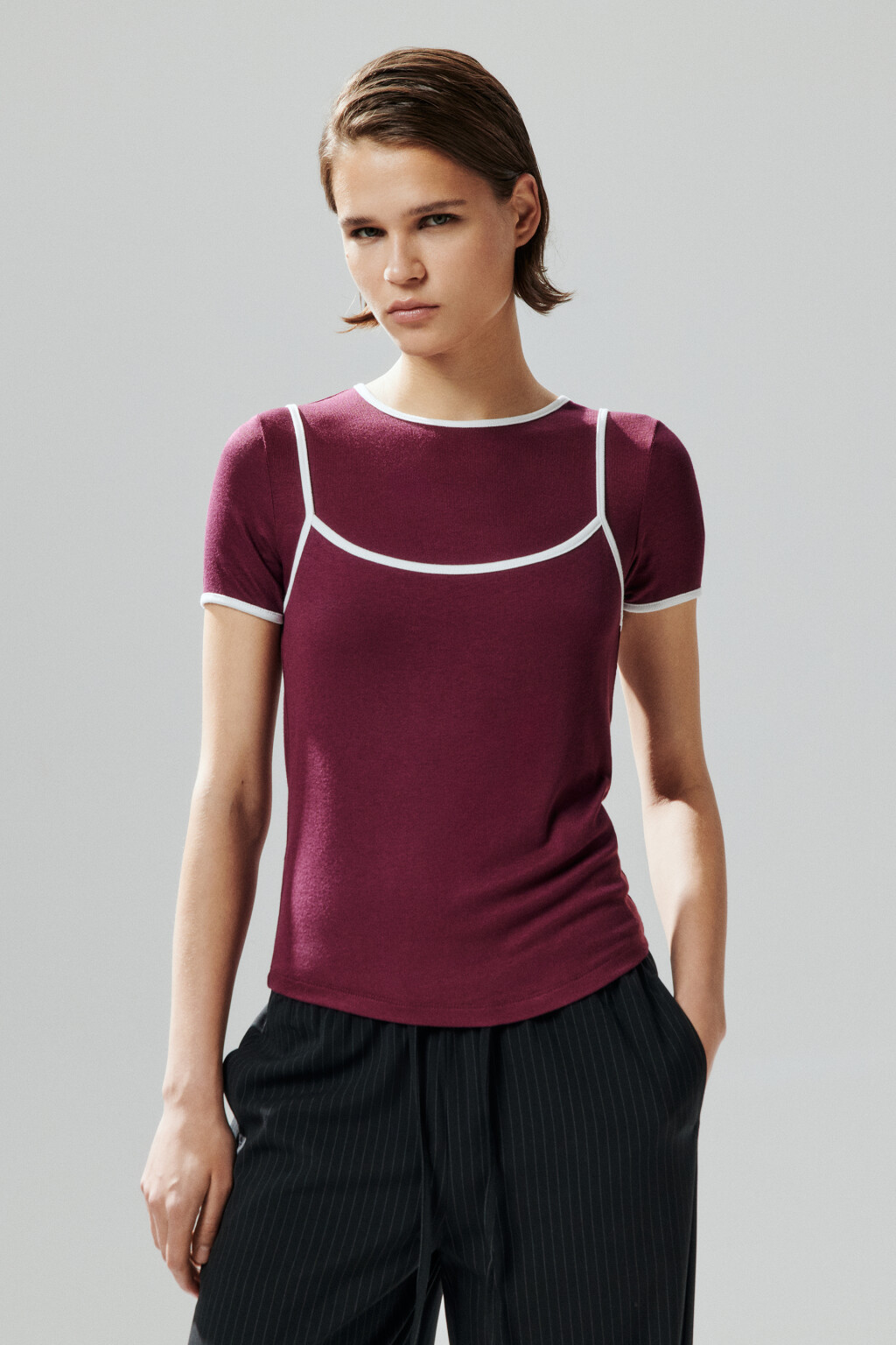 Футболка с имитацией майки - цвет бордовый - 2