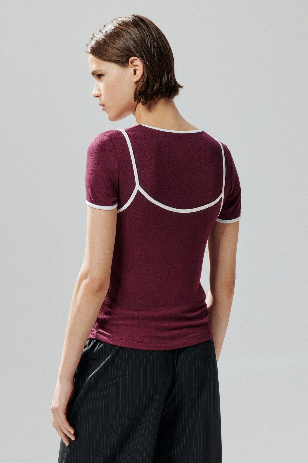 Футболка с имитацией майки - цвет бордовый - 3