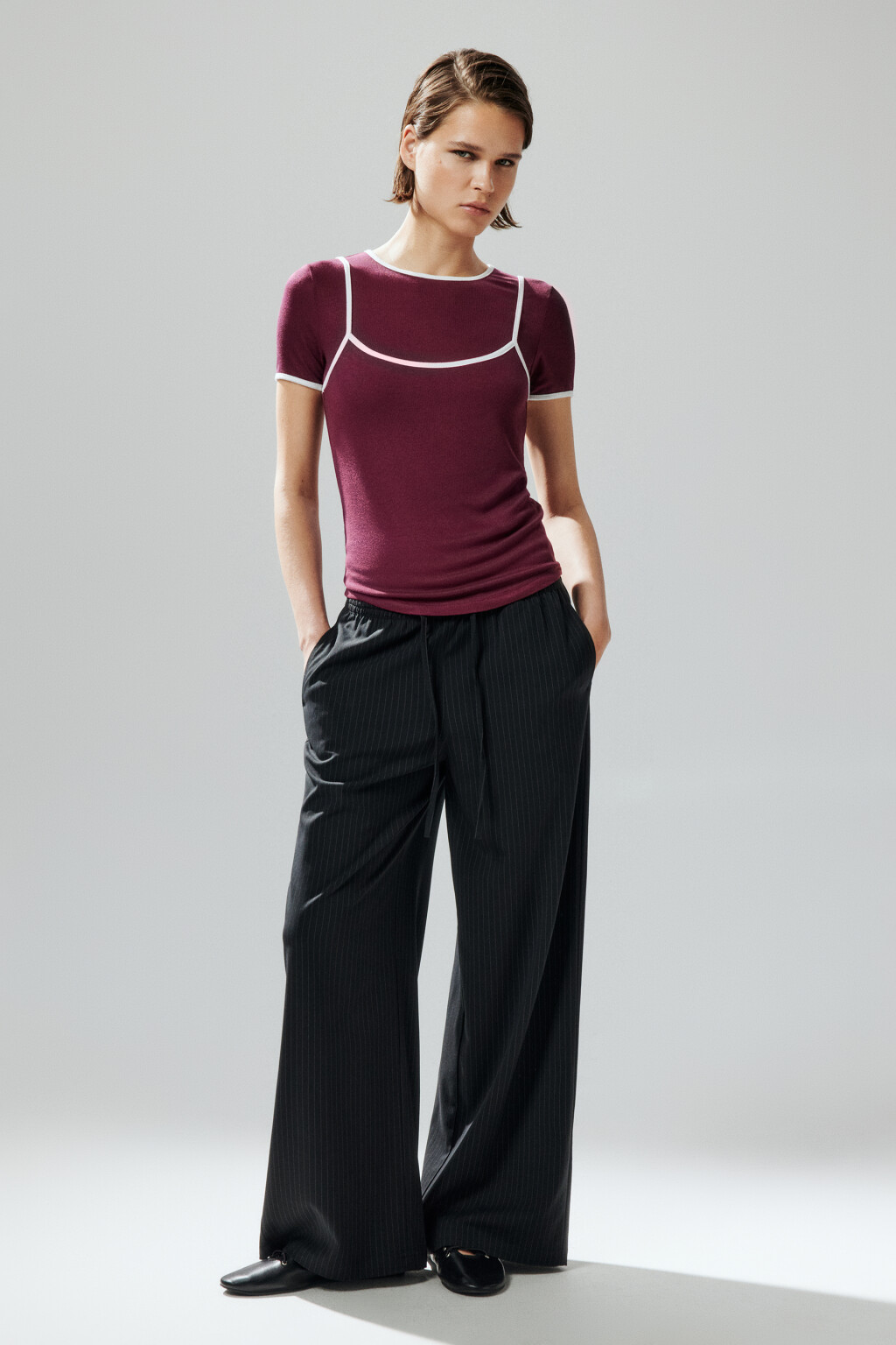 Футболка с имитацией майки - цвет бордовый - 4