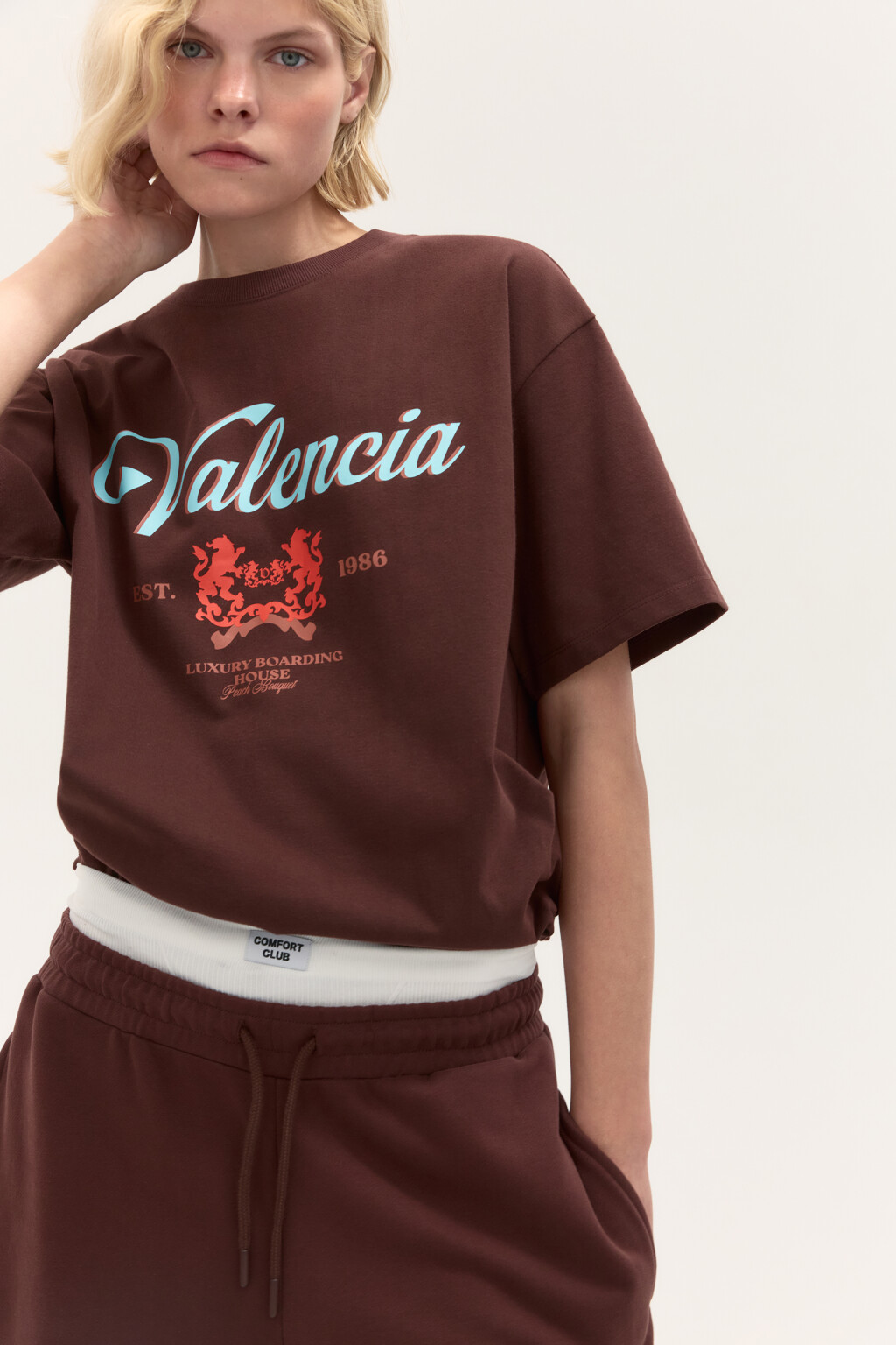 Футболка oversize с принтом - цвет коричневый - 1