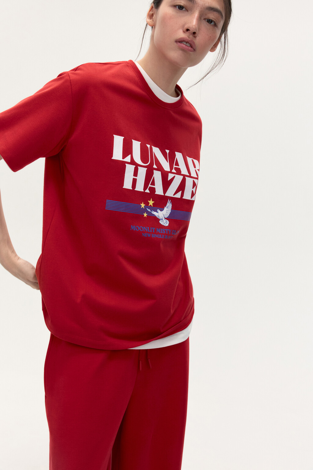 Футболка oversize с принтом - цвет красный - 1