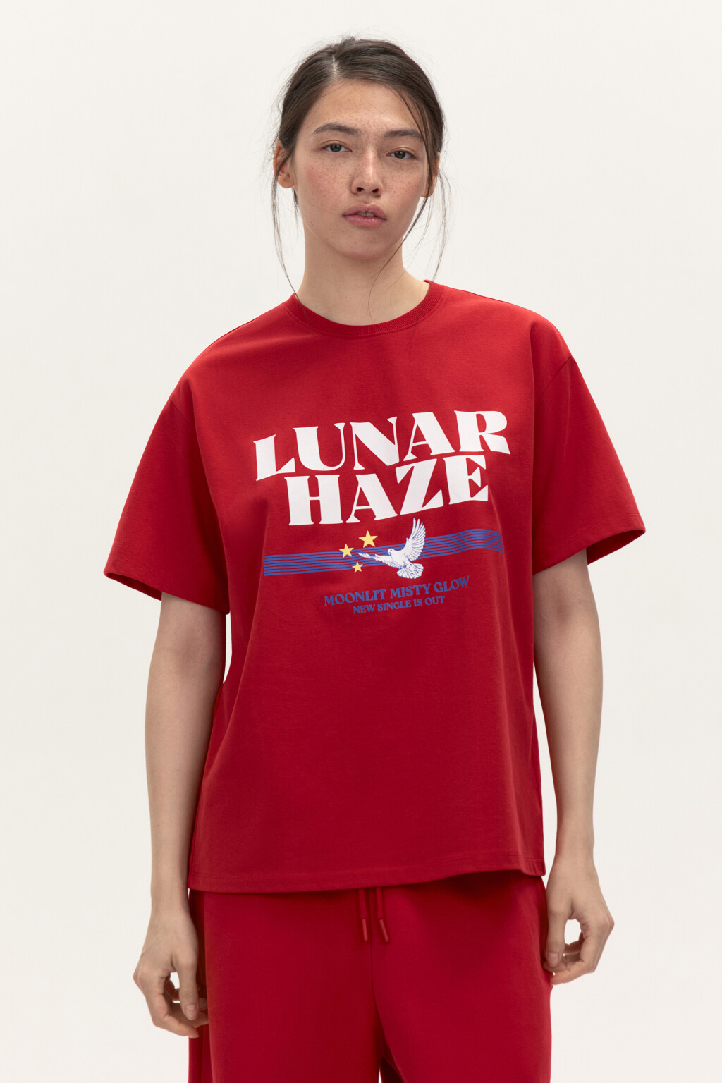 Футболка oversize с принтом - цвет красный - 3