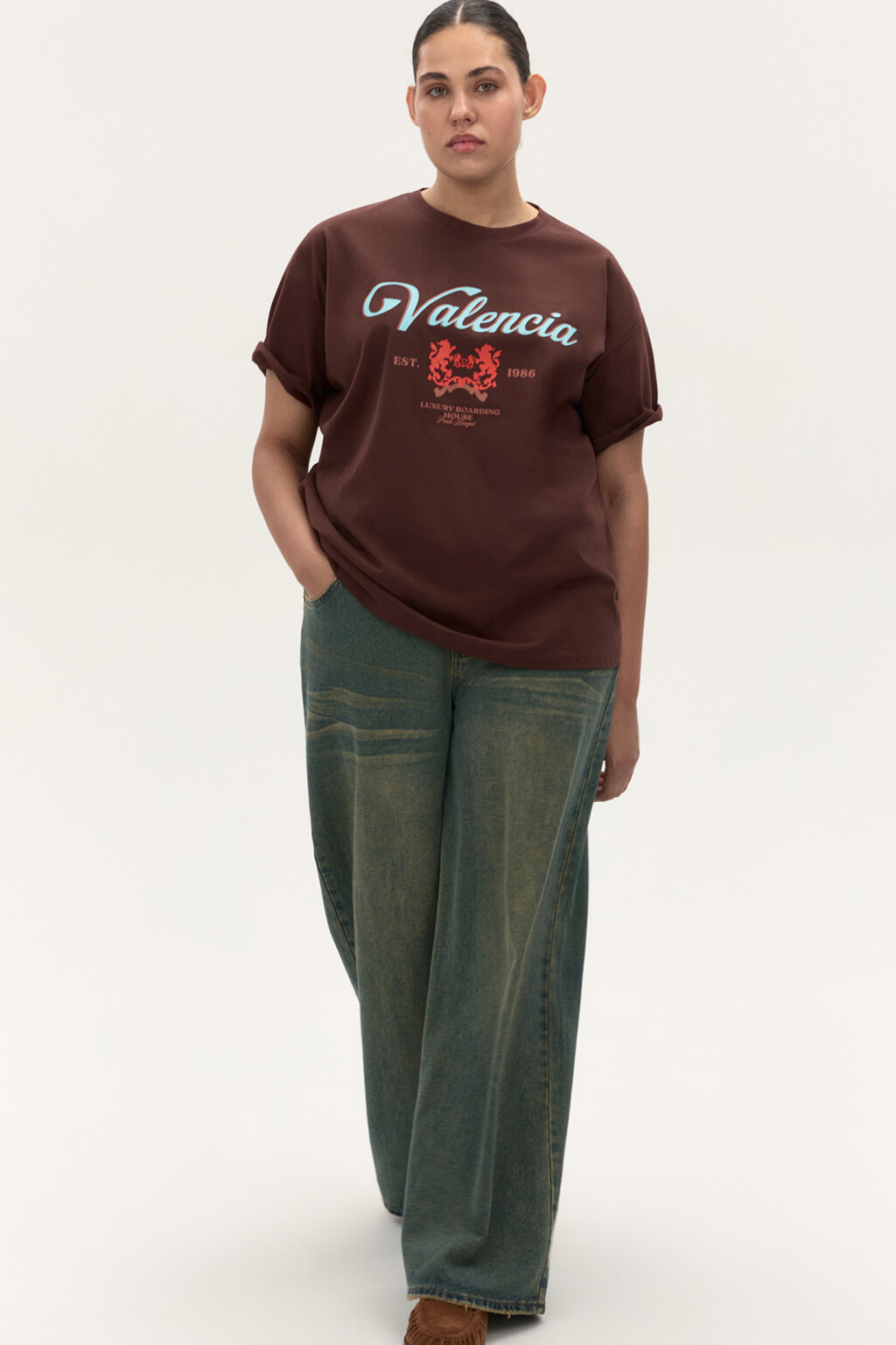 Футболка oversize с принтом - цвет коричневый - 2