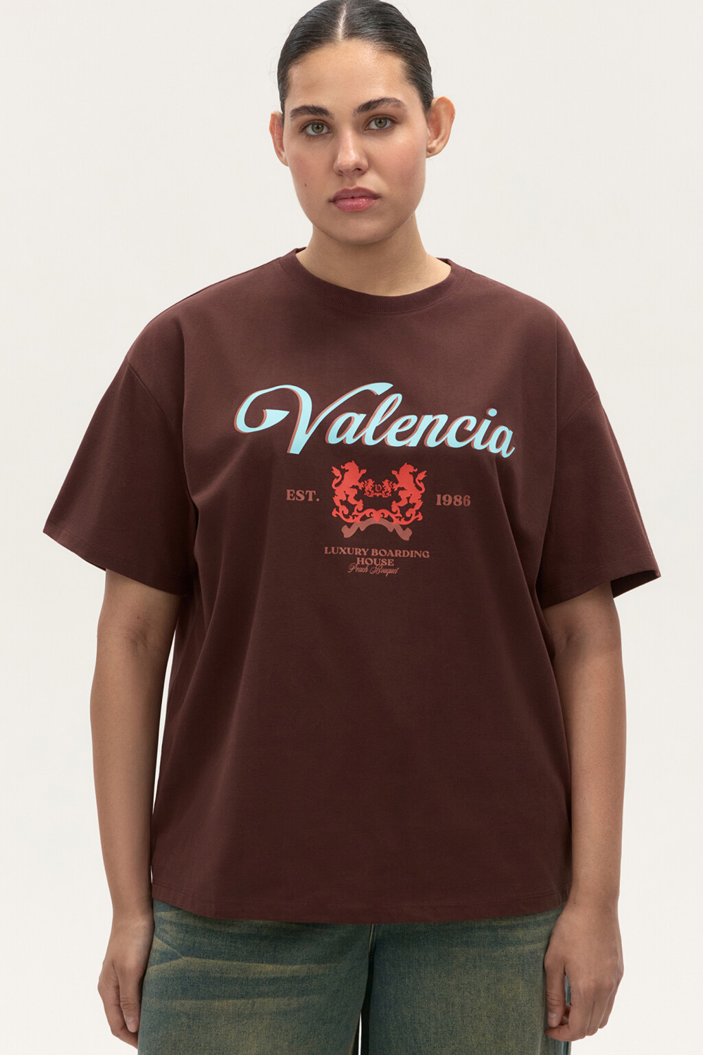 Футболка oversize с принтом - цвет коричневый - 3