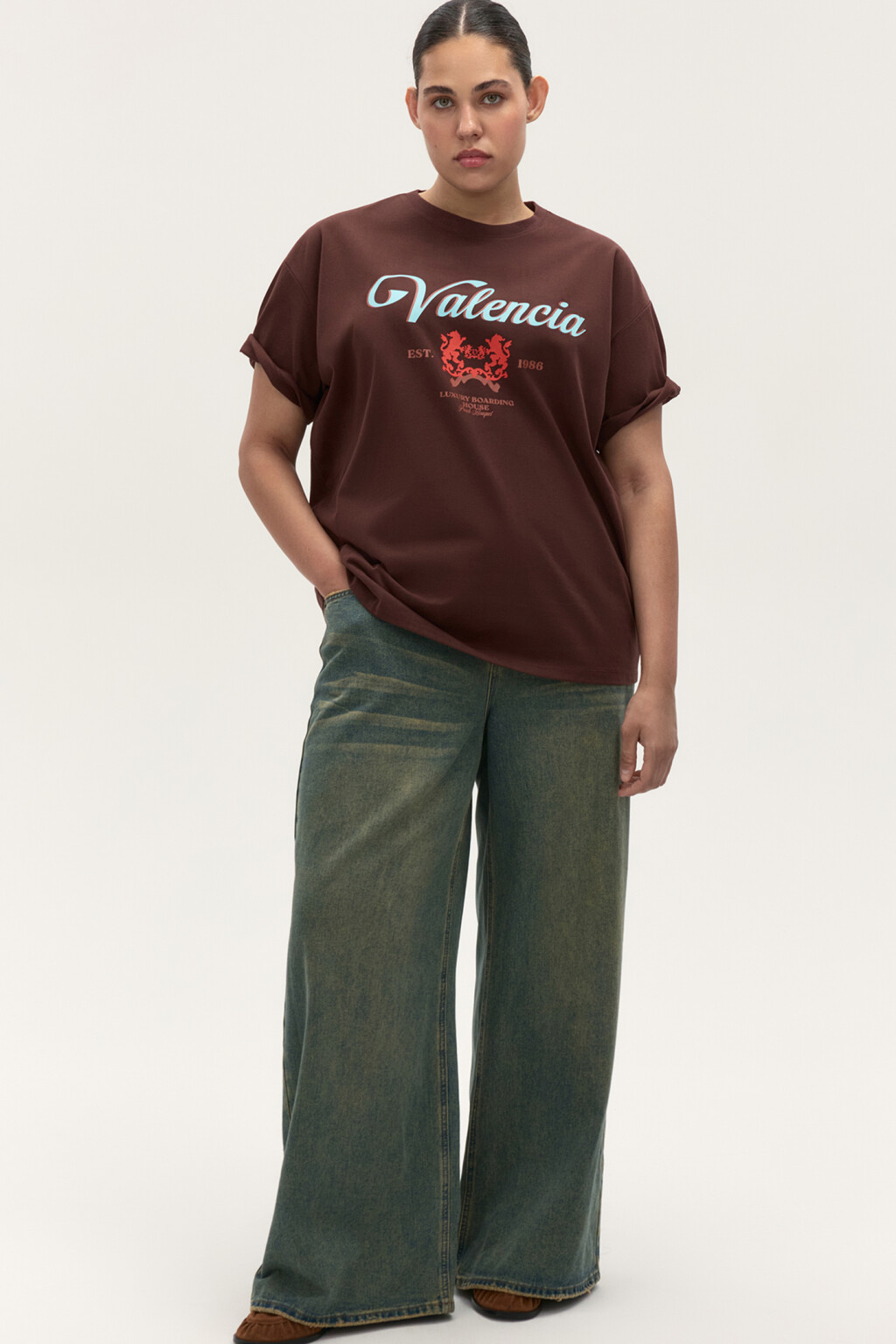 Футболка oversize с принтом - цвет коричневый - 5