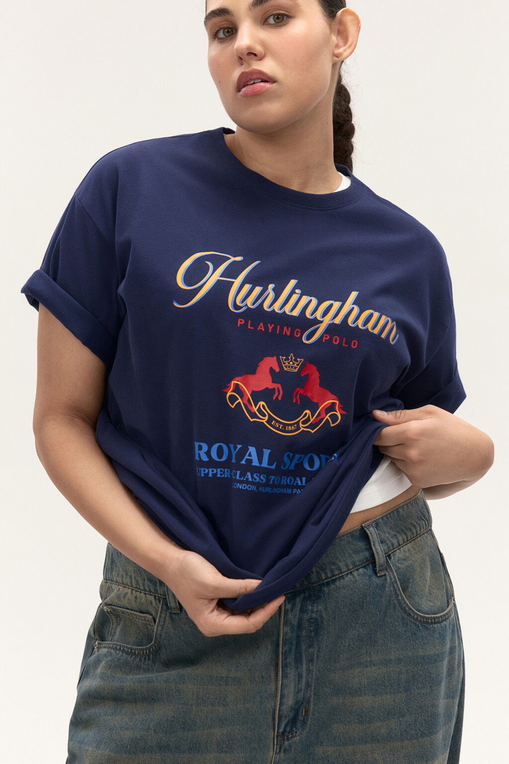 Футболка oversize с принтом - цвет синий - 1