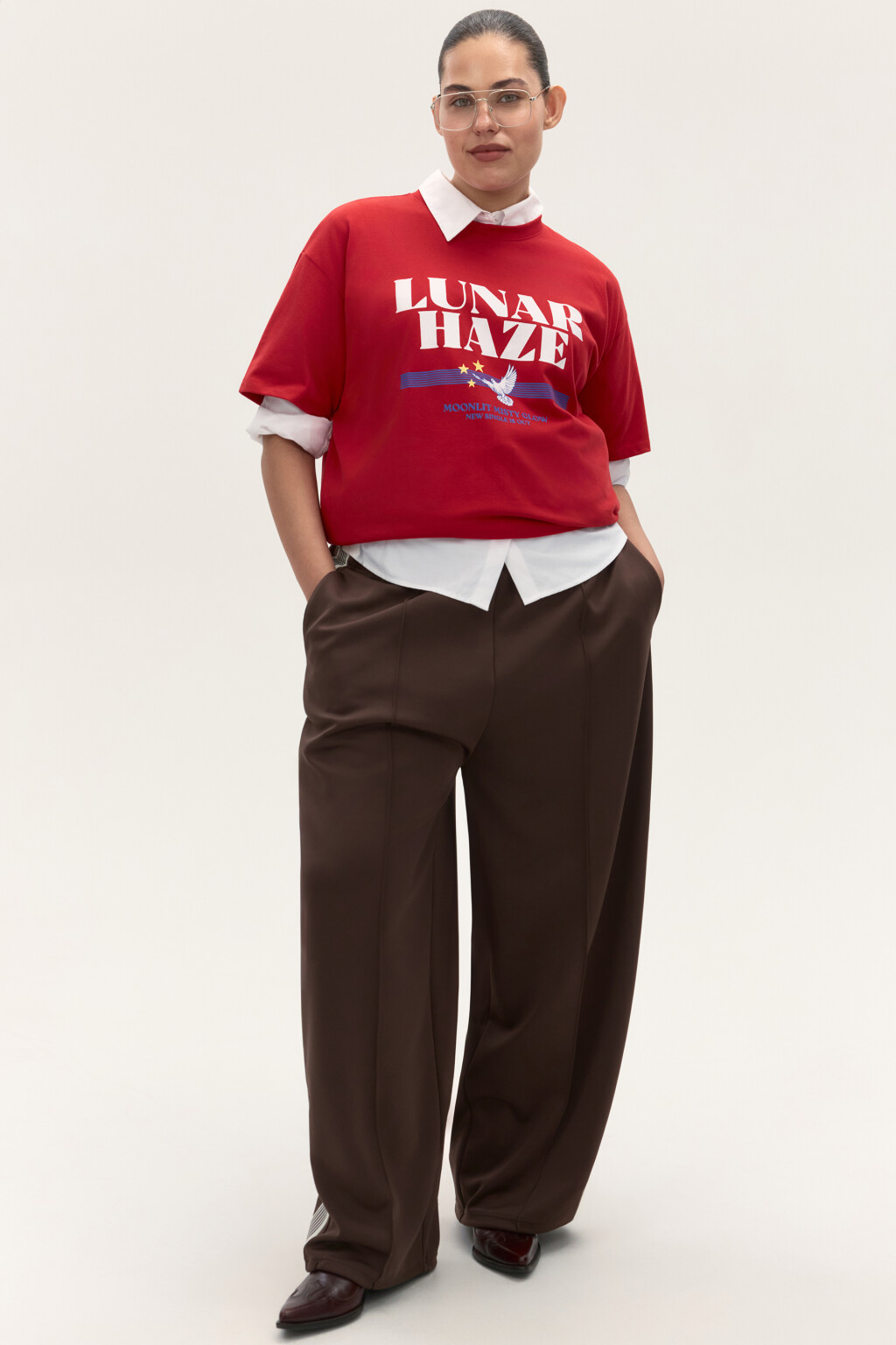 Футболка oversize с принтом - цвет красный - 1