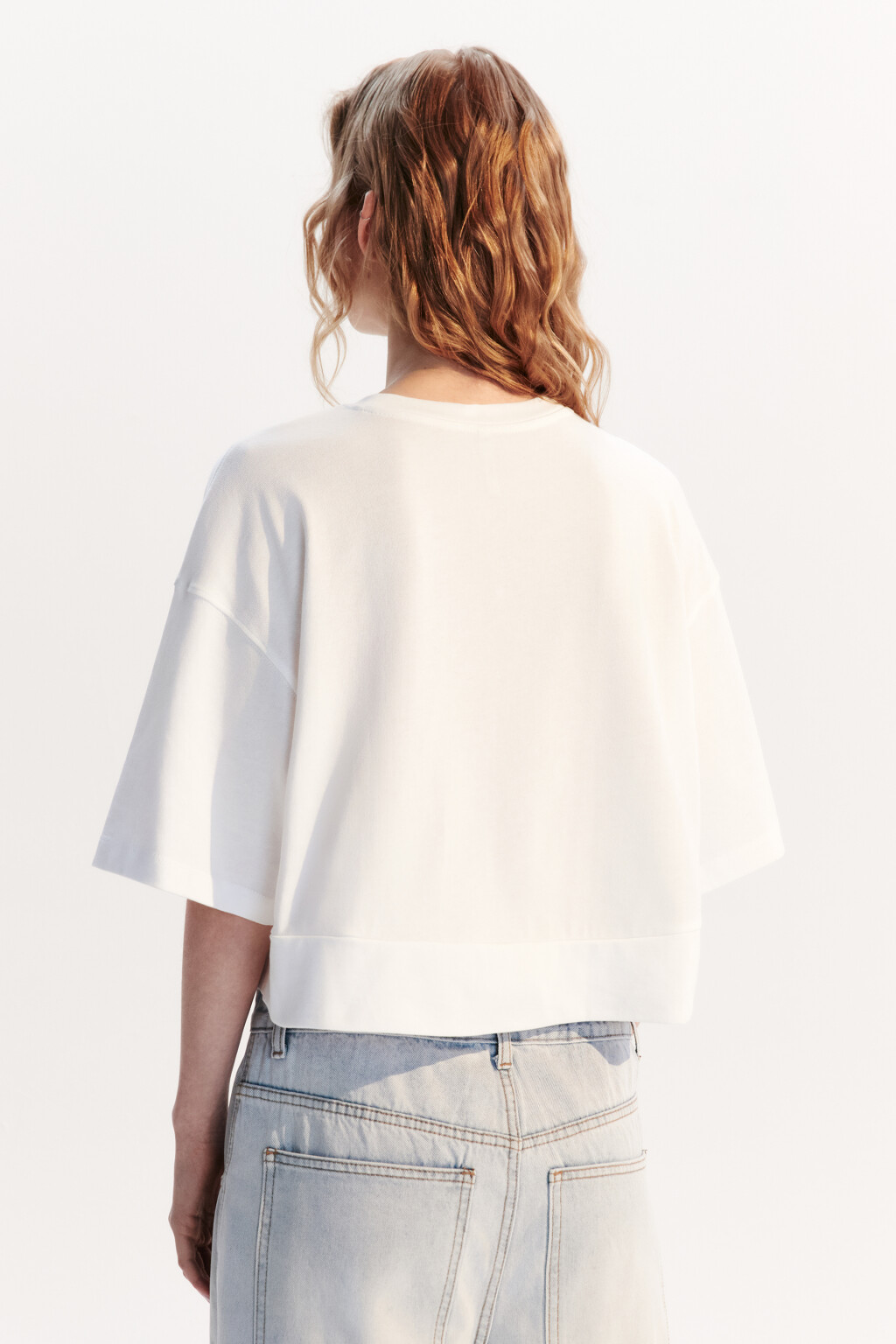 Футболка укороченная свободная - цвет белый - 3