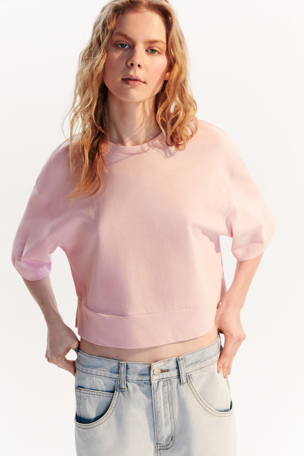 Футболка укороченная свободная - цвет розовый - 1