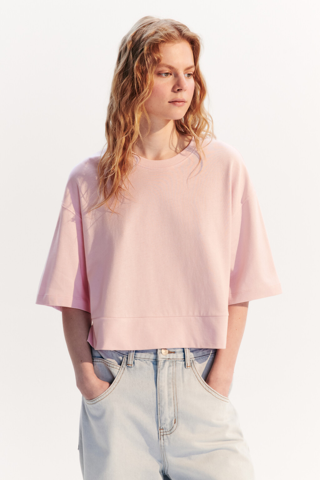 Футболка укороченная свободная - цвет розовый - 2