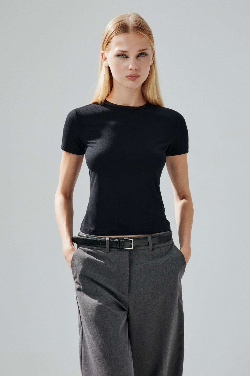 Футболка облегающая из вискозы - цвет черный - 1