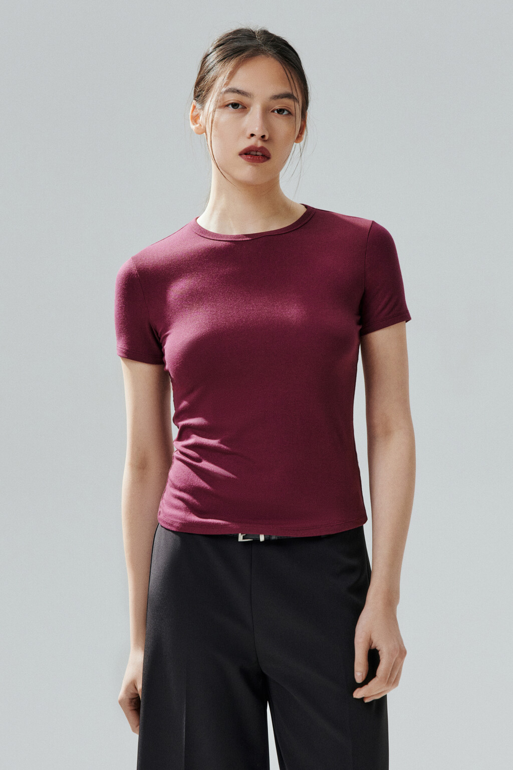 Футболка облегающая из вискозы - цвет бордовый - 2