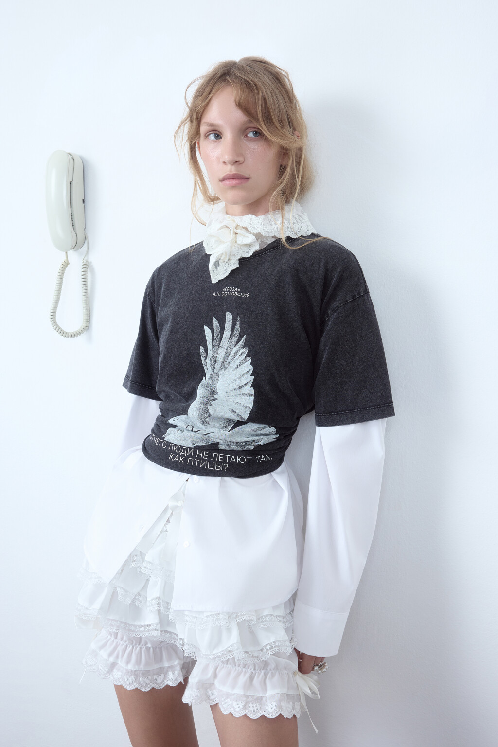 Футболка вареная с принтом - цвет серый - 1