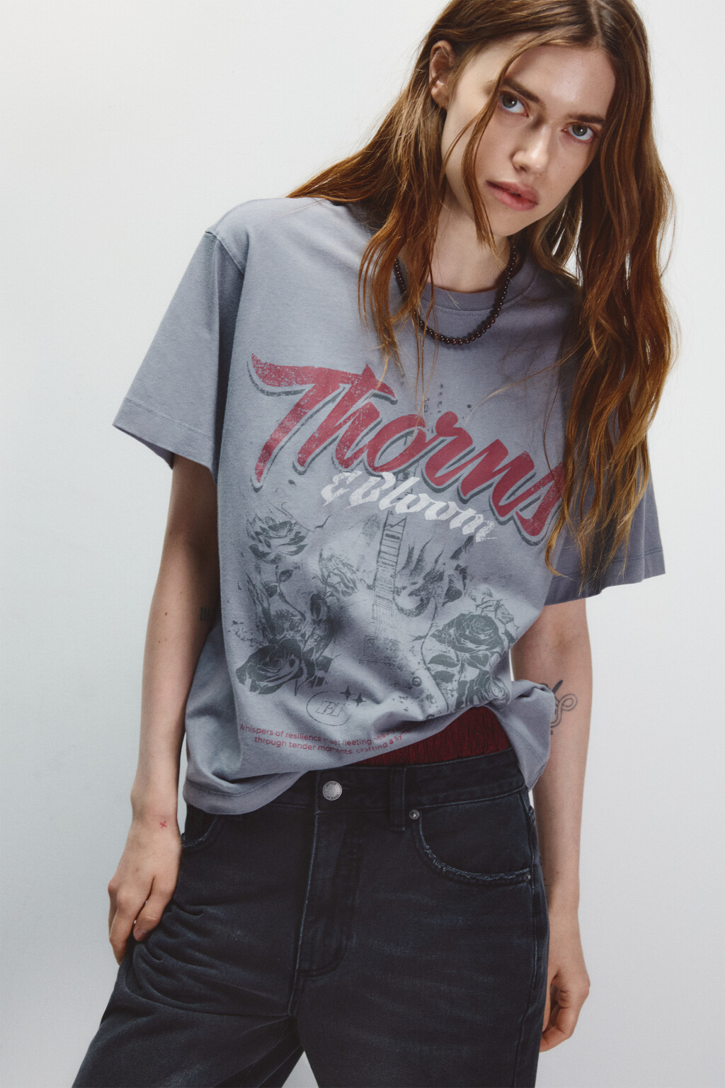 Футболка со стиркой и принтом - цвет серый - 1