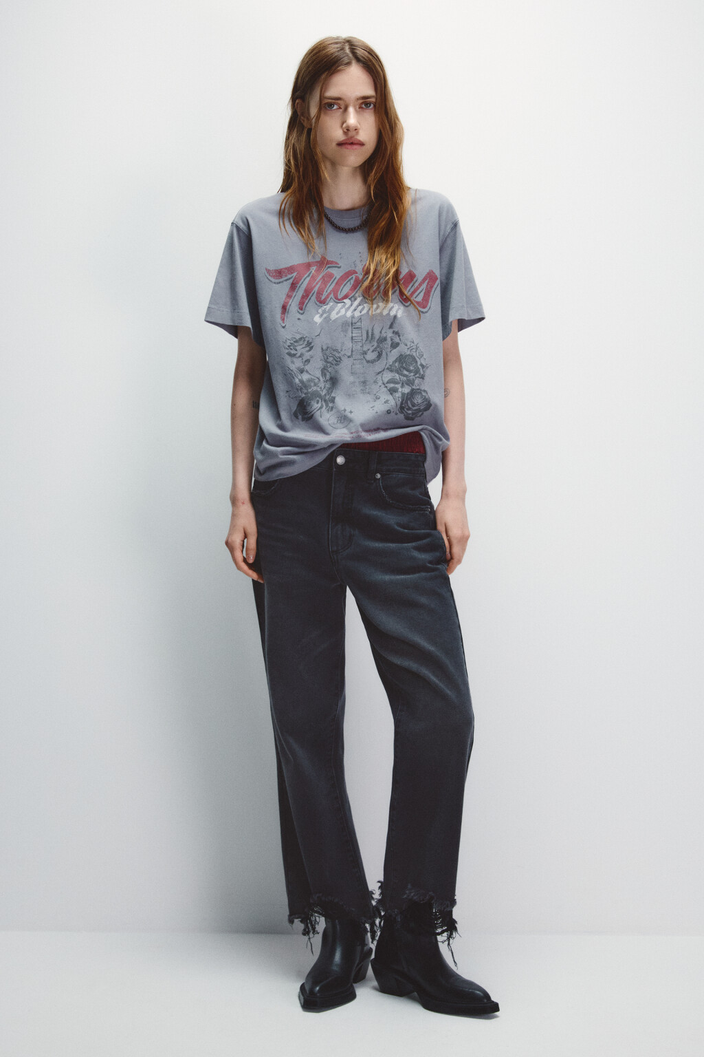 Футболка со стиркой и принтом - цвет серый - 4