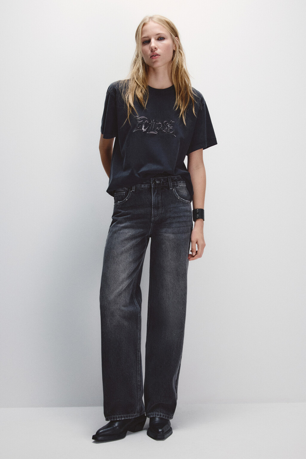 Футболка со стиркой и принтом - цвет серый - 4