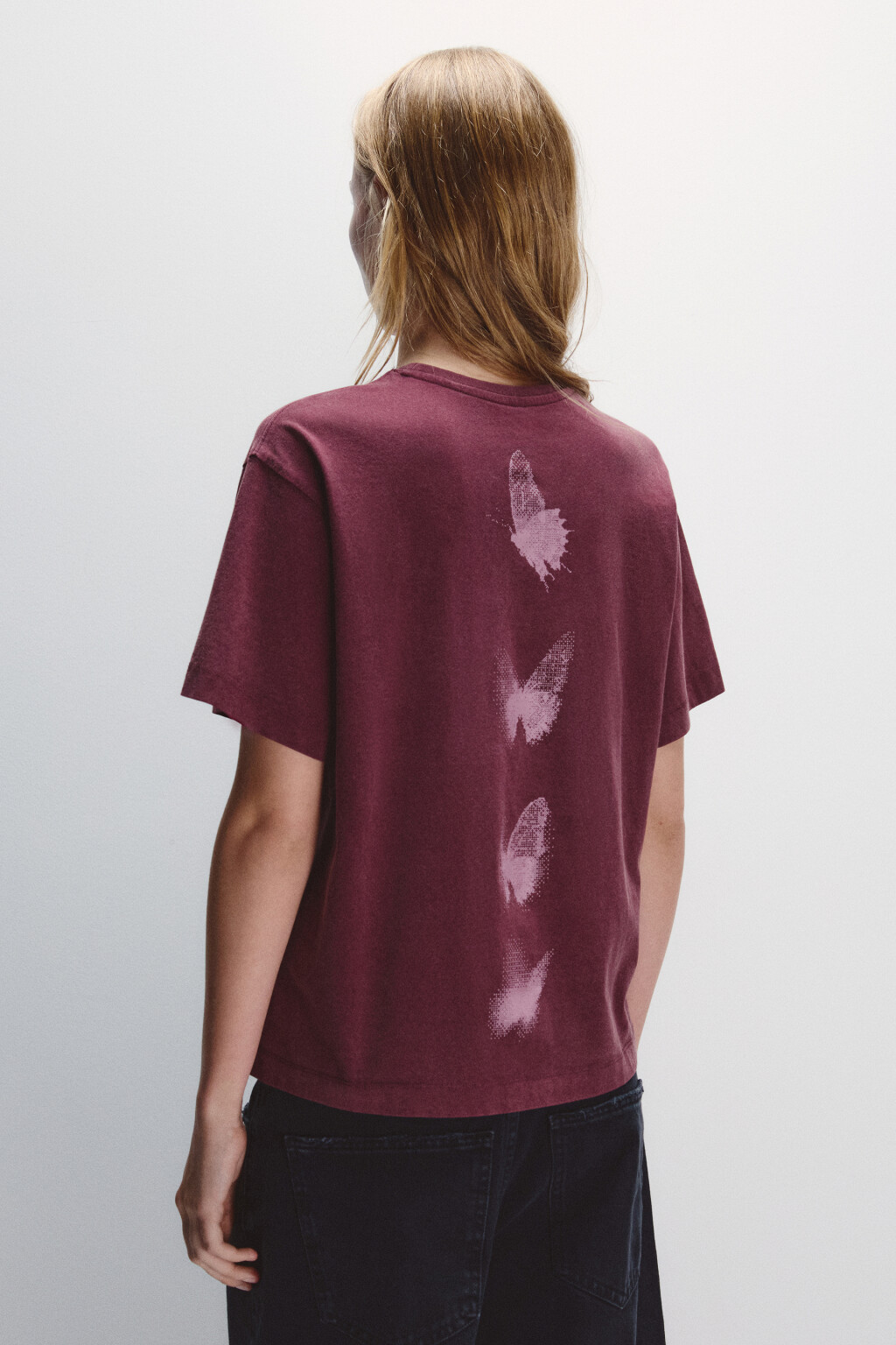 Футболка со стиркой и принтом - цвет фиолетовый - 4