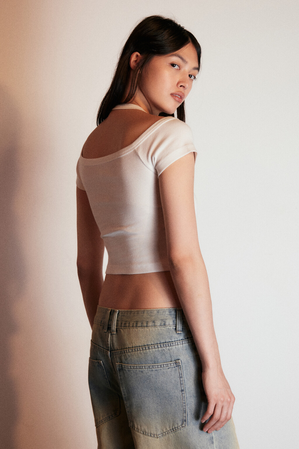 Футболка в рубчик двуслойная - цвет белый - 3