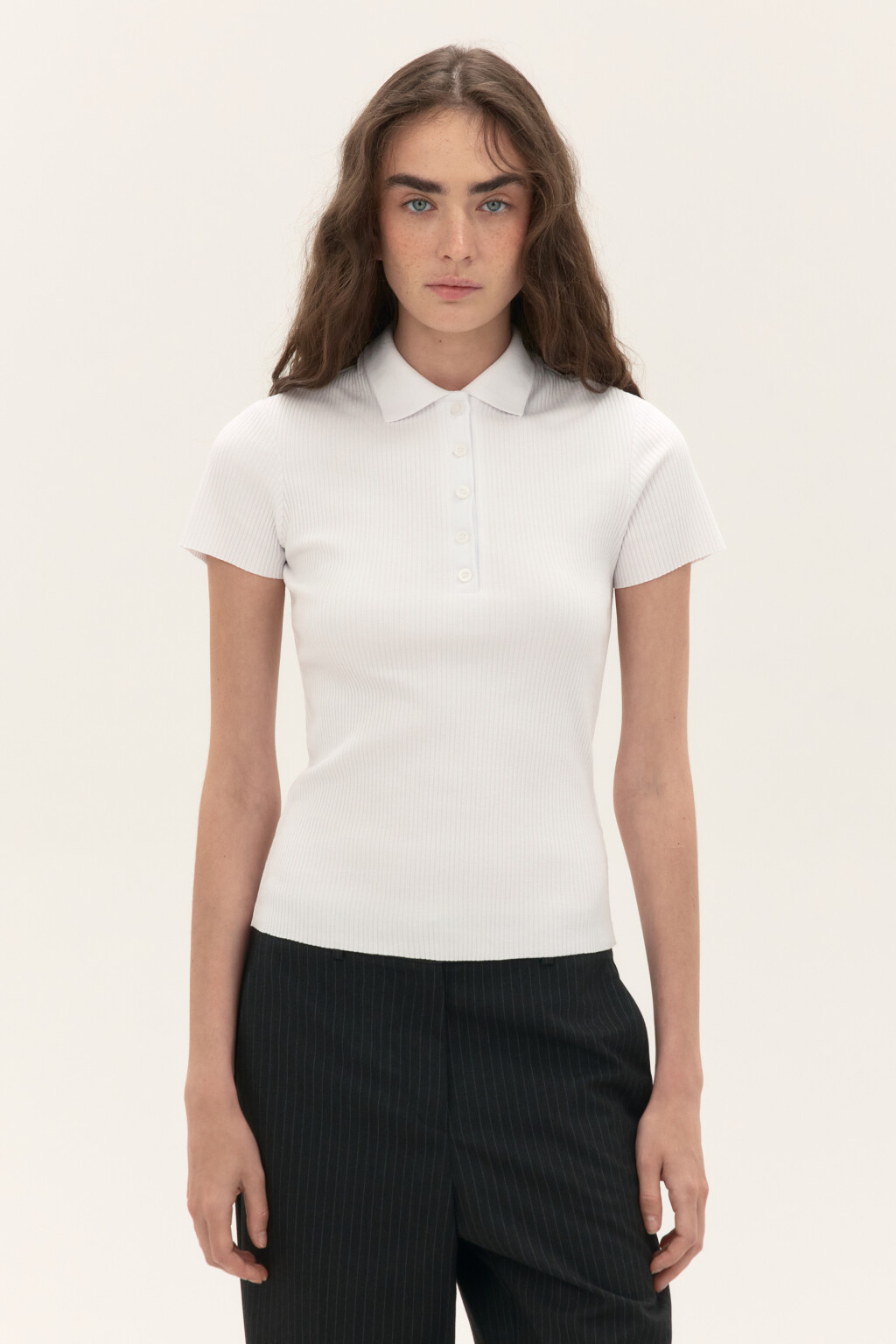 Футболка-поло в рубчик - цвет белый - 2