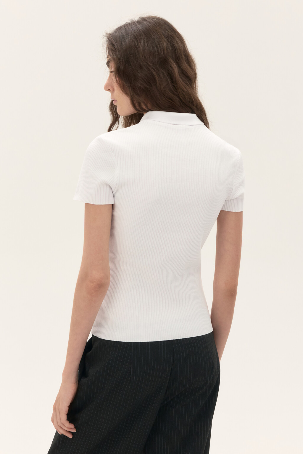 Футболка-поло в рубчик - цвет белый - 3