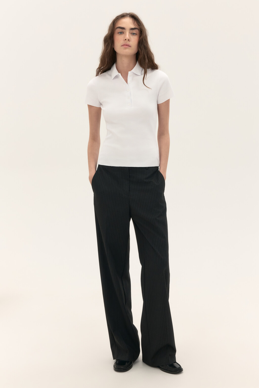 Футболка-поло в рубчик - цвет белый - 4