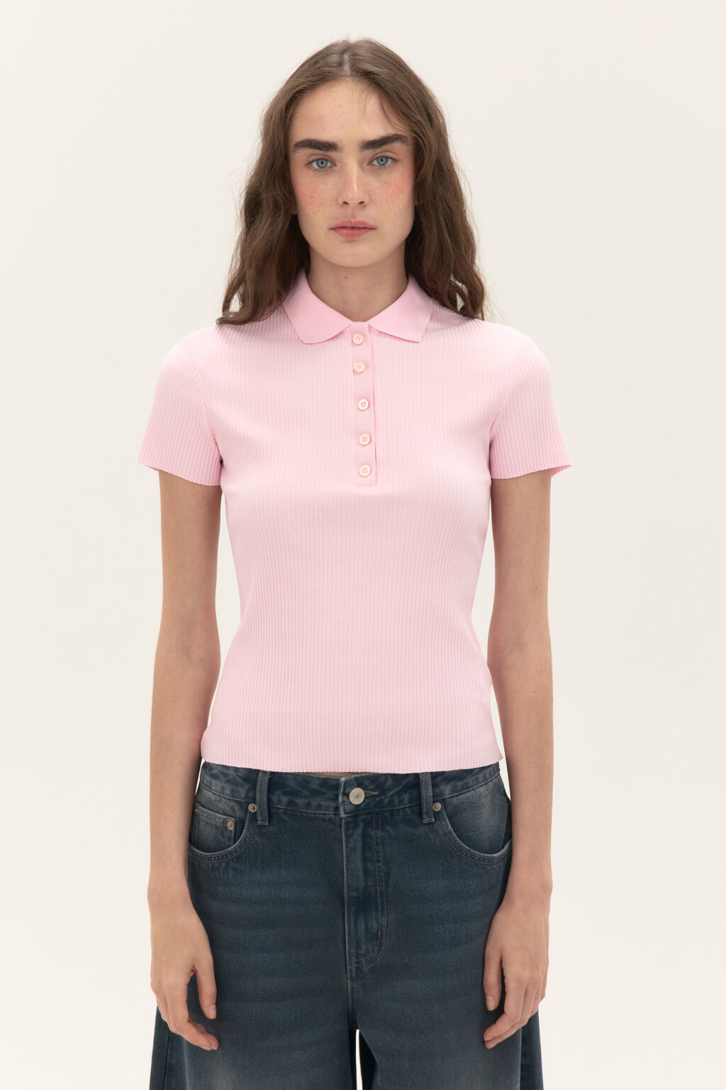 Футболка-поло в рубчик - цвет розовый - 2
