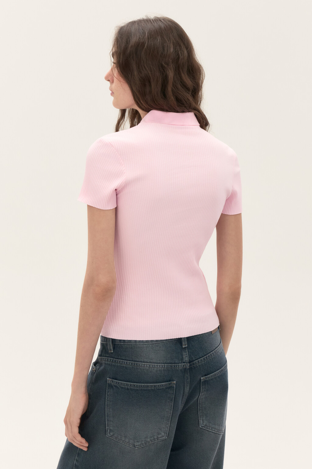 Футболка-поло в рубчик - цвет розовый - 3