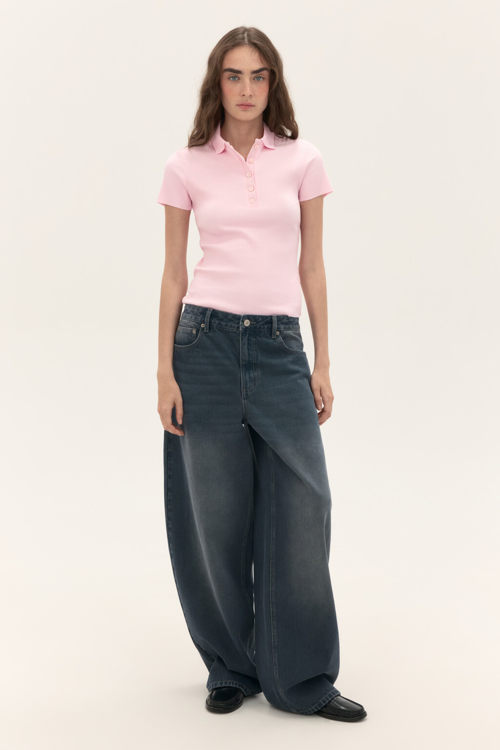 Футболка-поло в рубчик - цвет розовый - 4