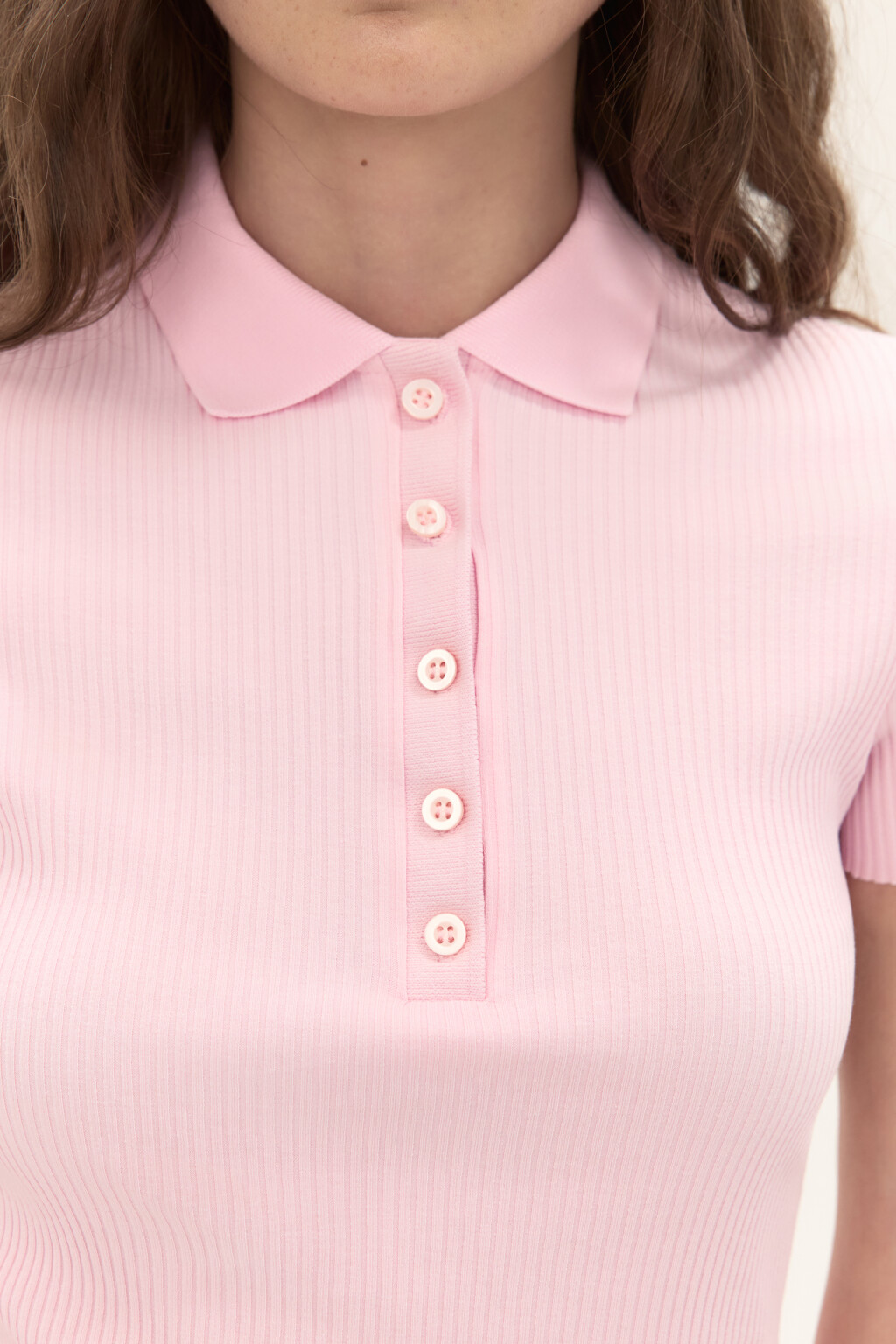 Футболка-поло в рубчик - цвет розовый - 5