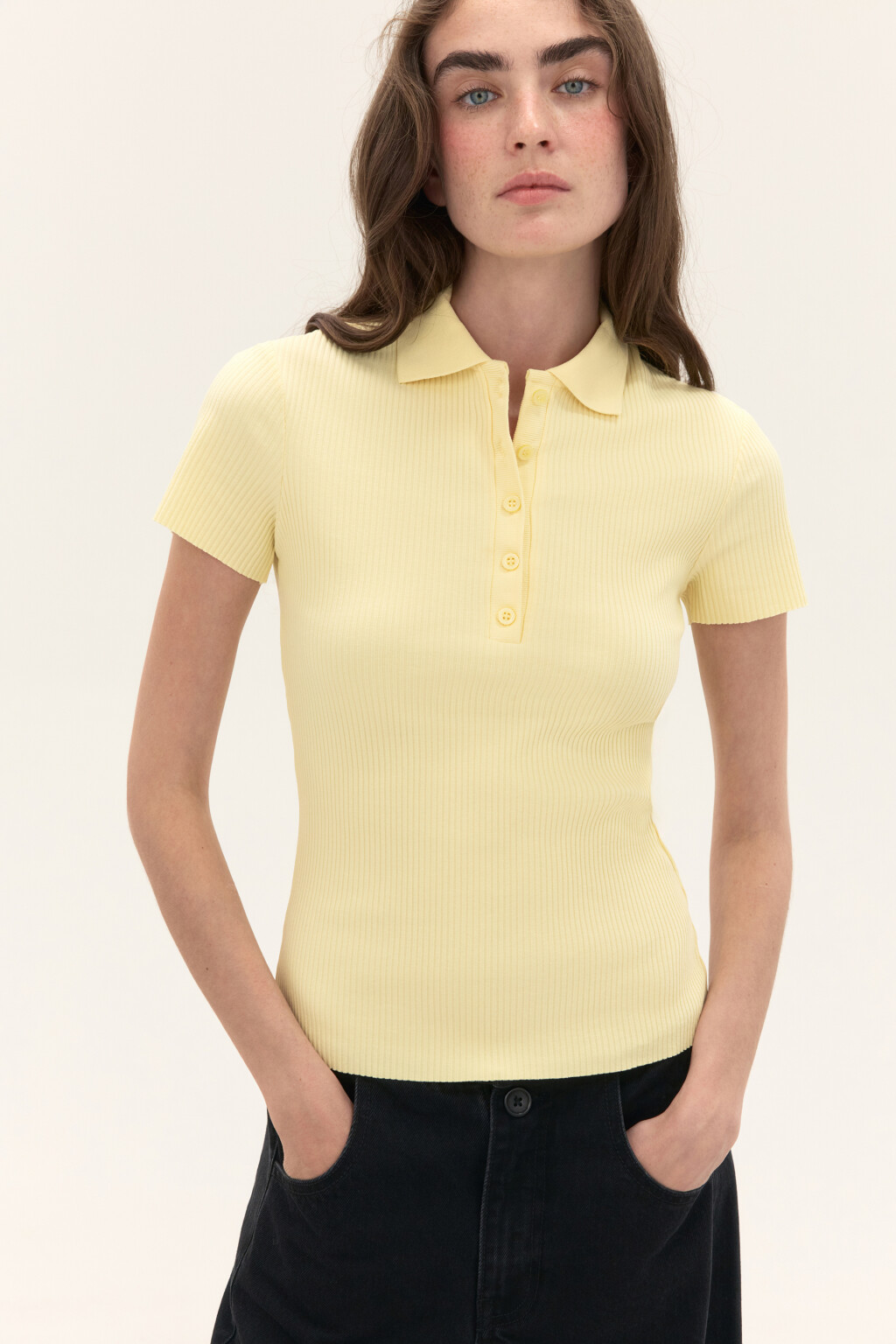 Футболка-поло в рубчик - цвет желтый - 1