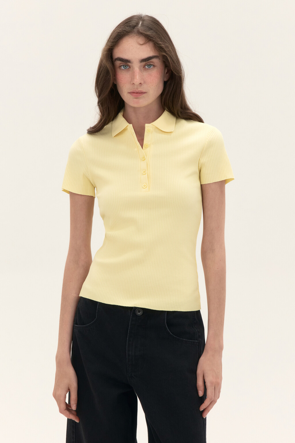Футболка-поло в рубчик - цвет желтый - 2