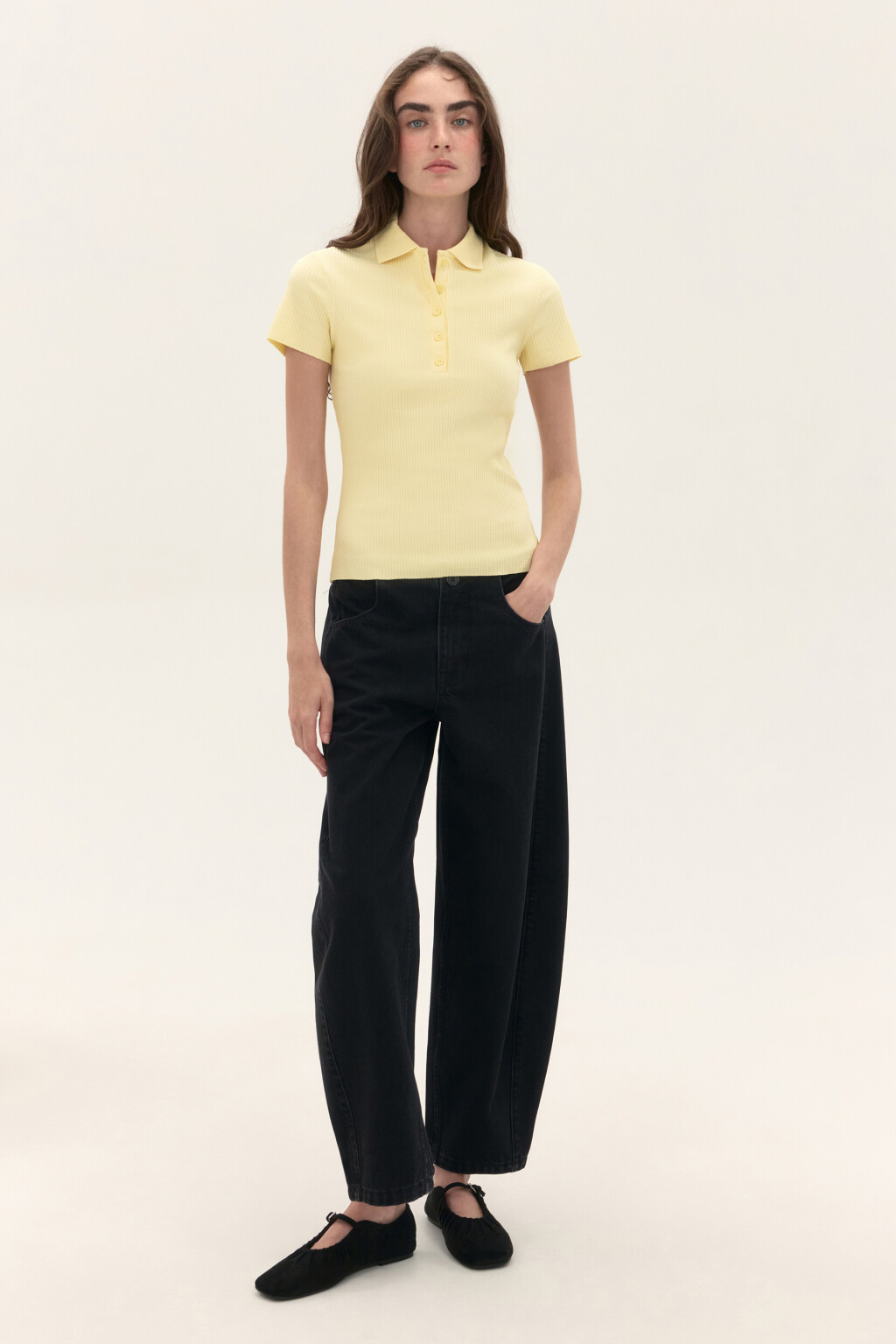 Футболка-поло в рубчик - цвет желтый - 4