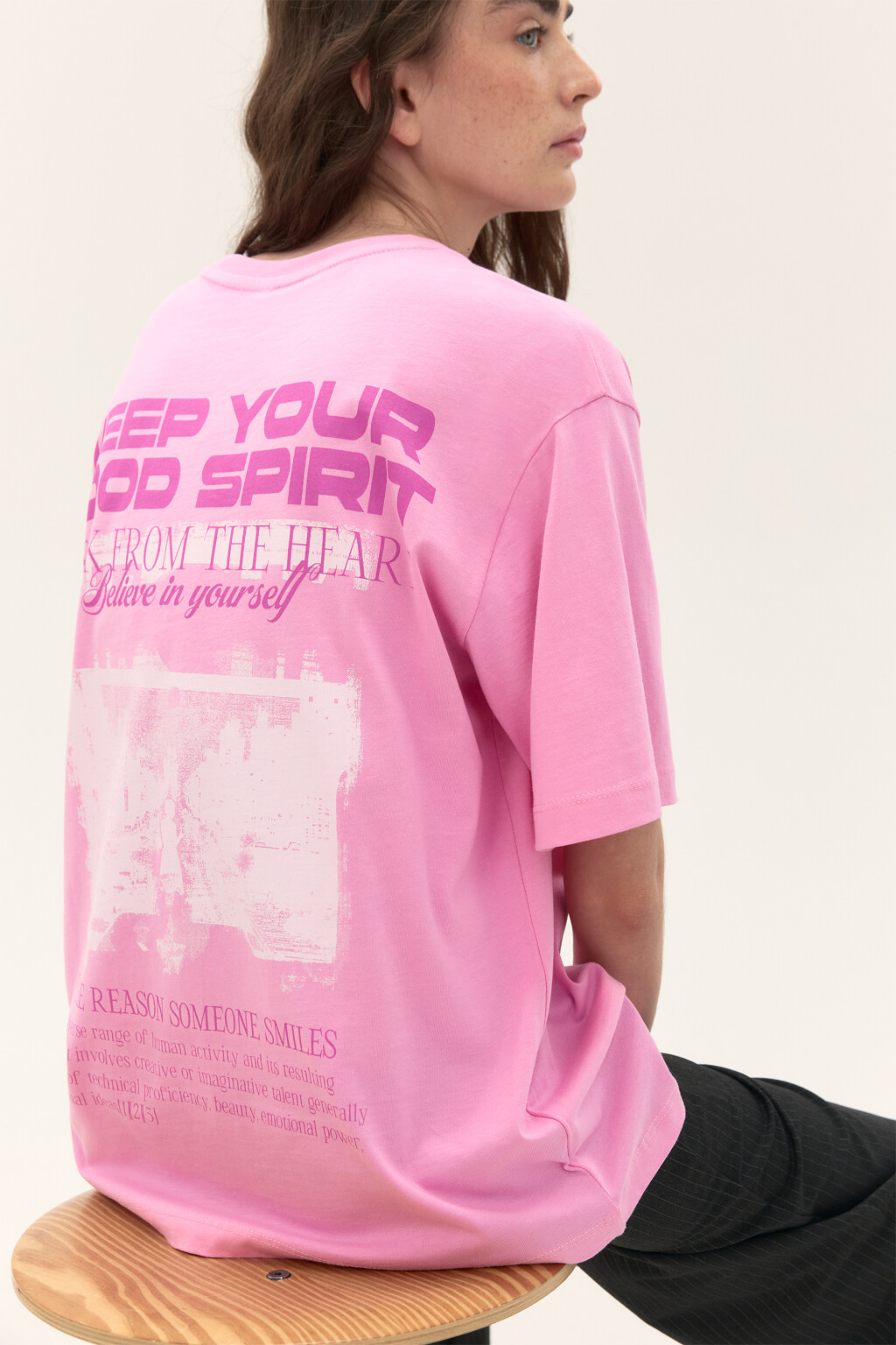 Футболка с принтом-надписью - цвет розовый - 1