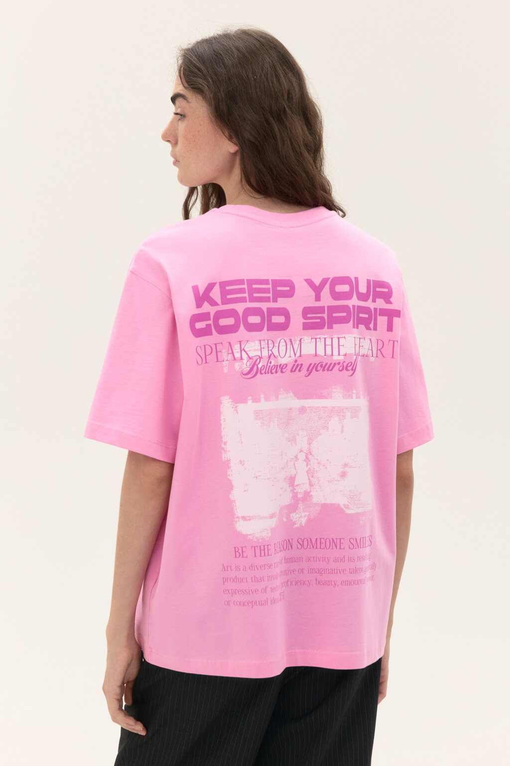 Футболка с принтом-надписью - цвет розовый - 3