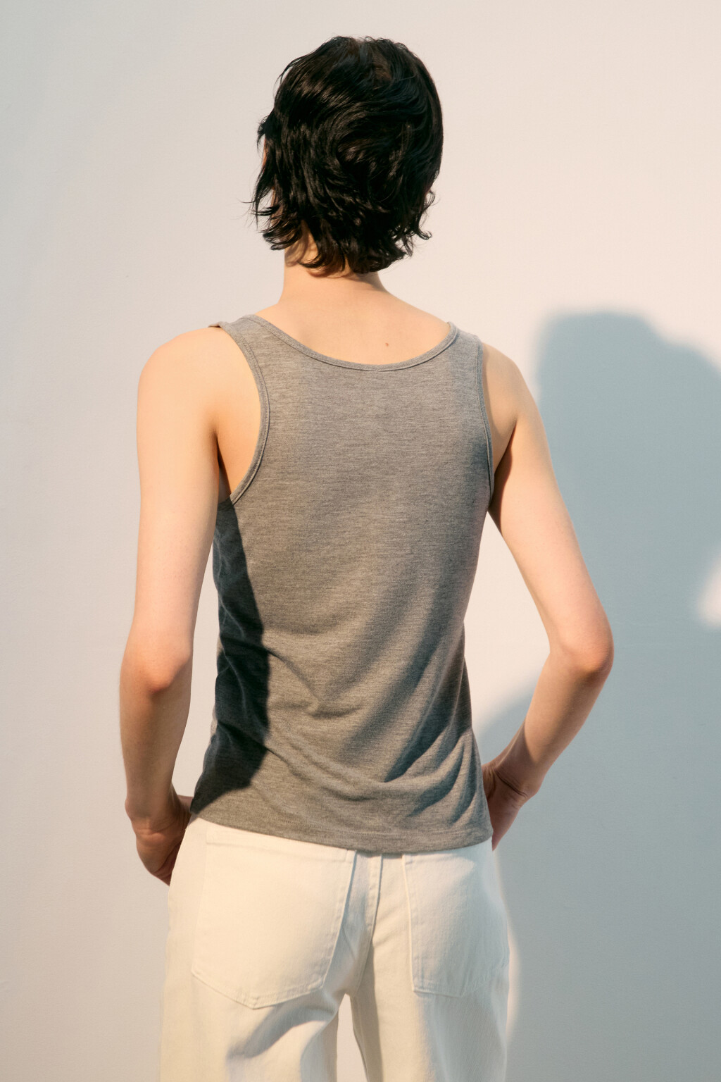 Майка трикотажная с застежкой на груди - цвет серый - 3