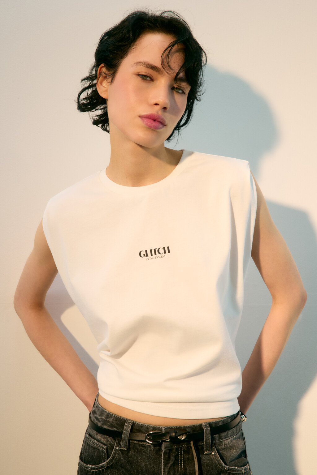 Футболка хлопковая без рукавов - цвет белый - 1