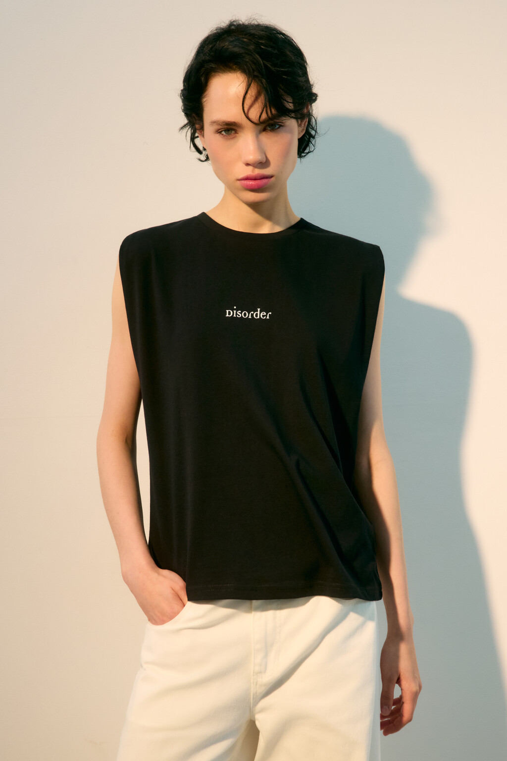 Футболка хлопковая без рукавов - цвет черный - 2