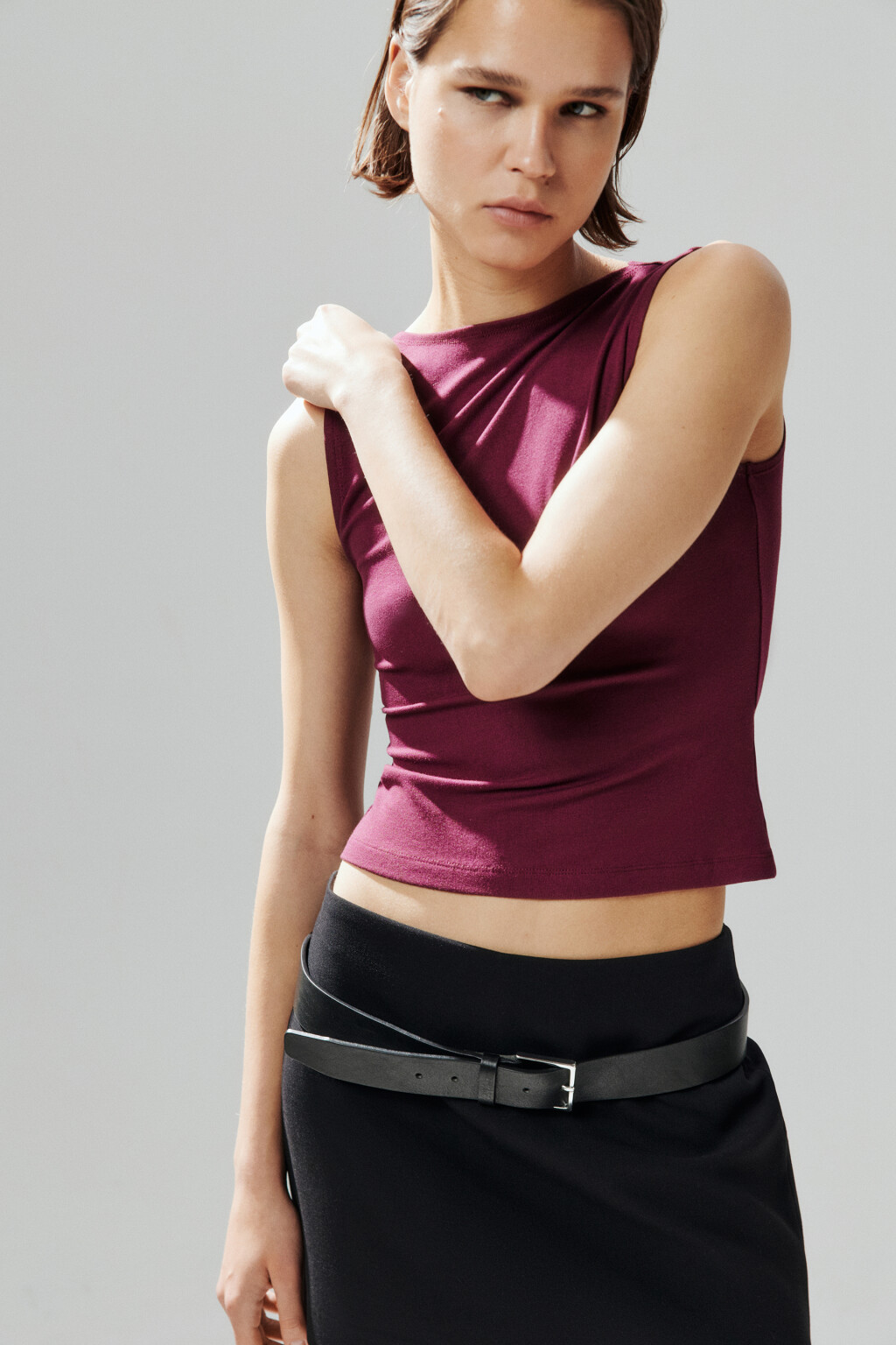 Майка вискозная с вырезом-лодочкой - цвет бордовый - 1