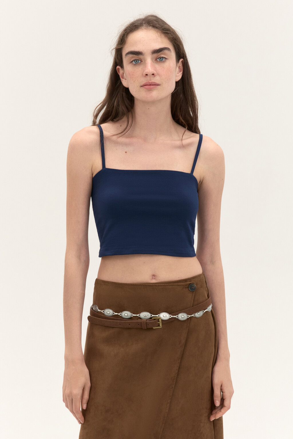 Топ-майка на тонких бретелях - цвет синий - 2