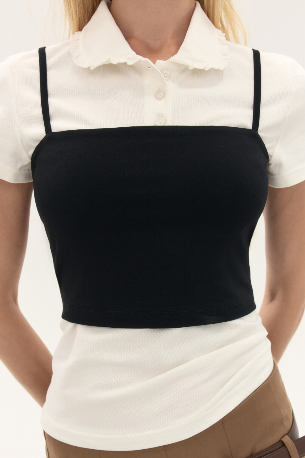 Топ-майка на тонких бретелях - цвет черный - 2