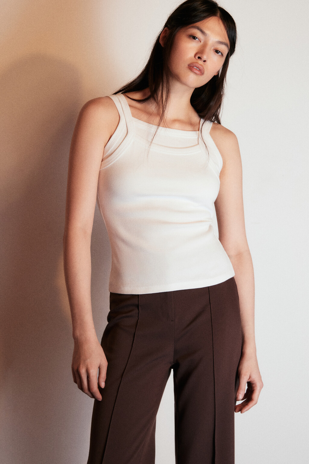 Майка в рубчик двуслойная - цвет белый - 1