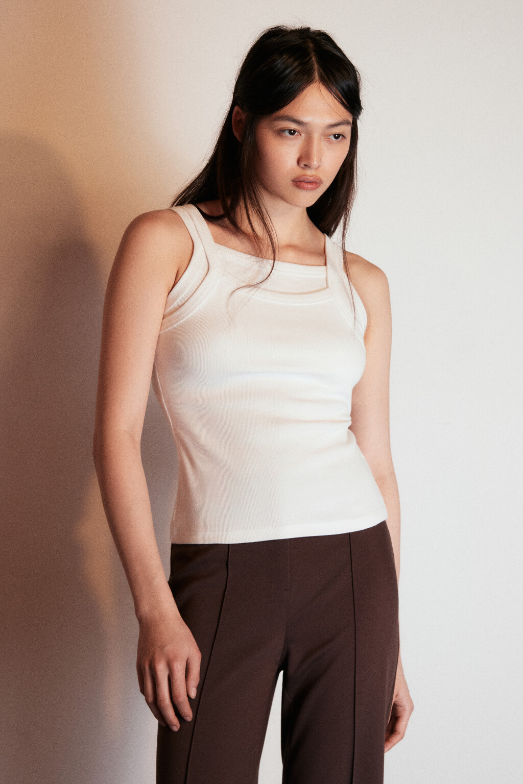 Майка в рубчик двуслойная - цвет белый - 2