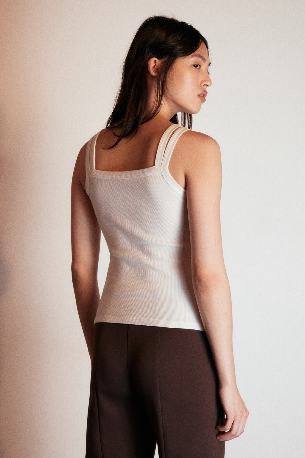 Майка в рубчик двуслойная - цвет белый - 3