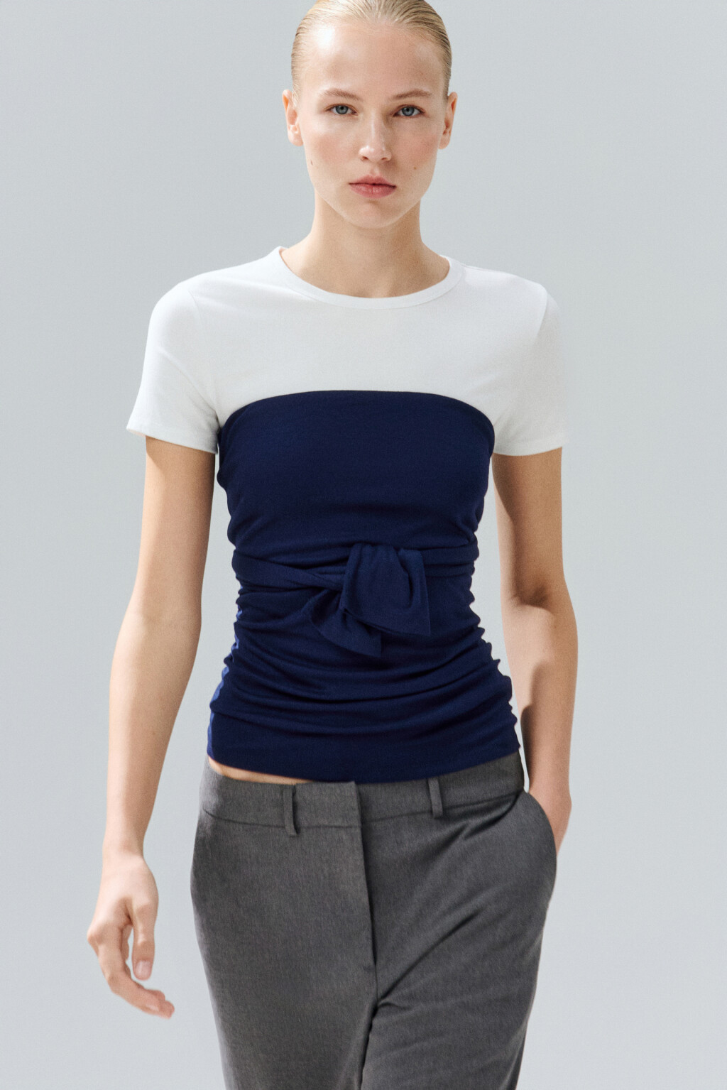 Топ-бандо облегающий с завязками - цвет синий - 2