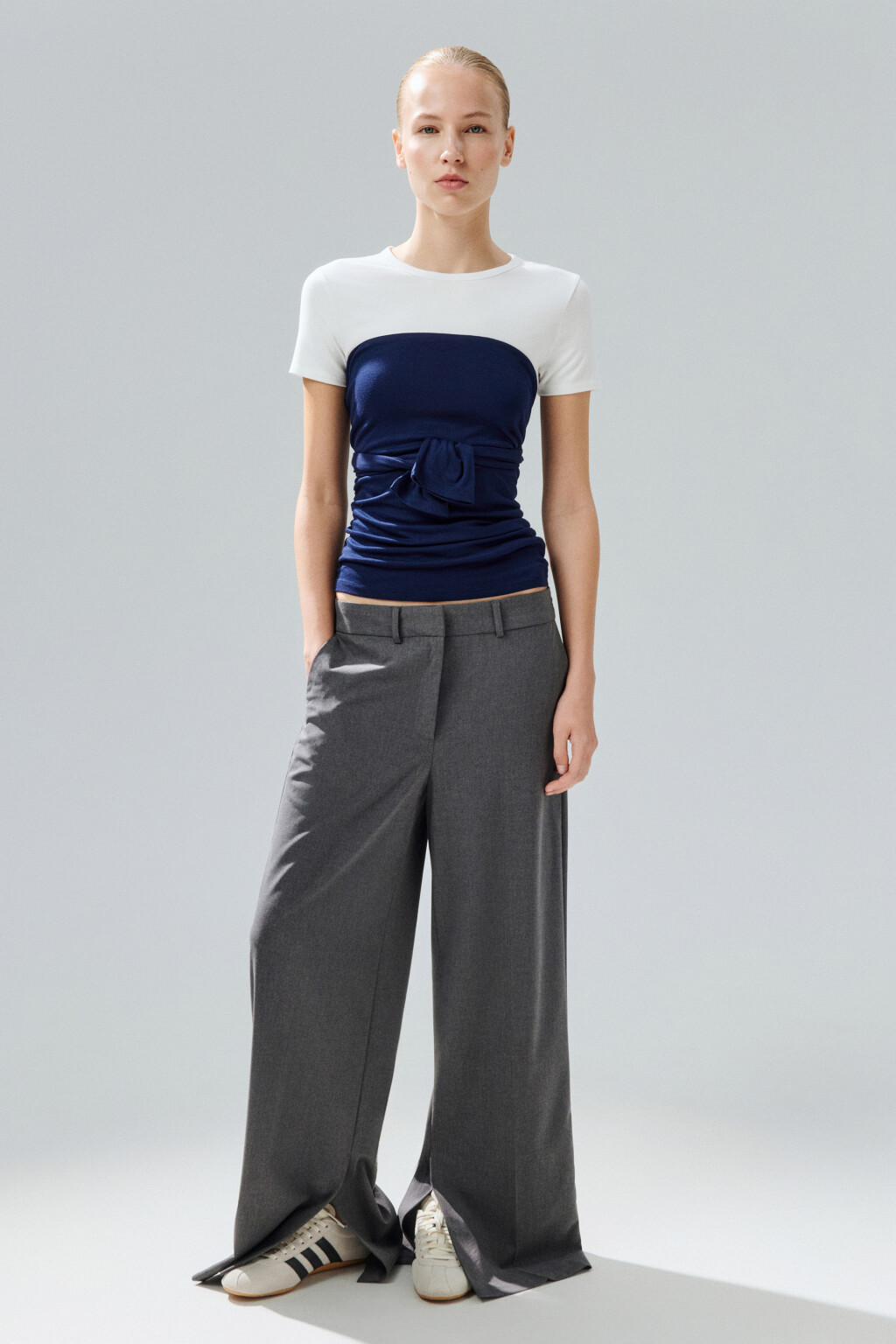 Топ-бандо облегающий с завязками - цвет синий - 5