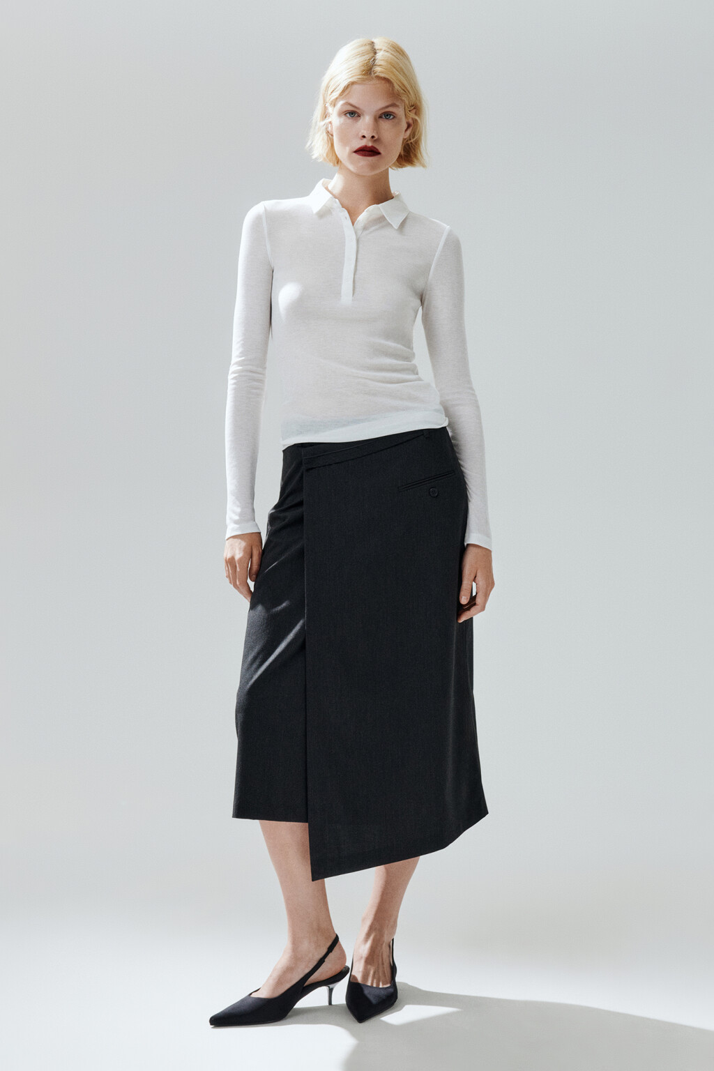 Лонгслив-поло из тонкого трикотажа - цвет молочный - 5