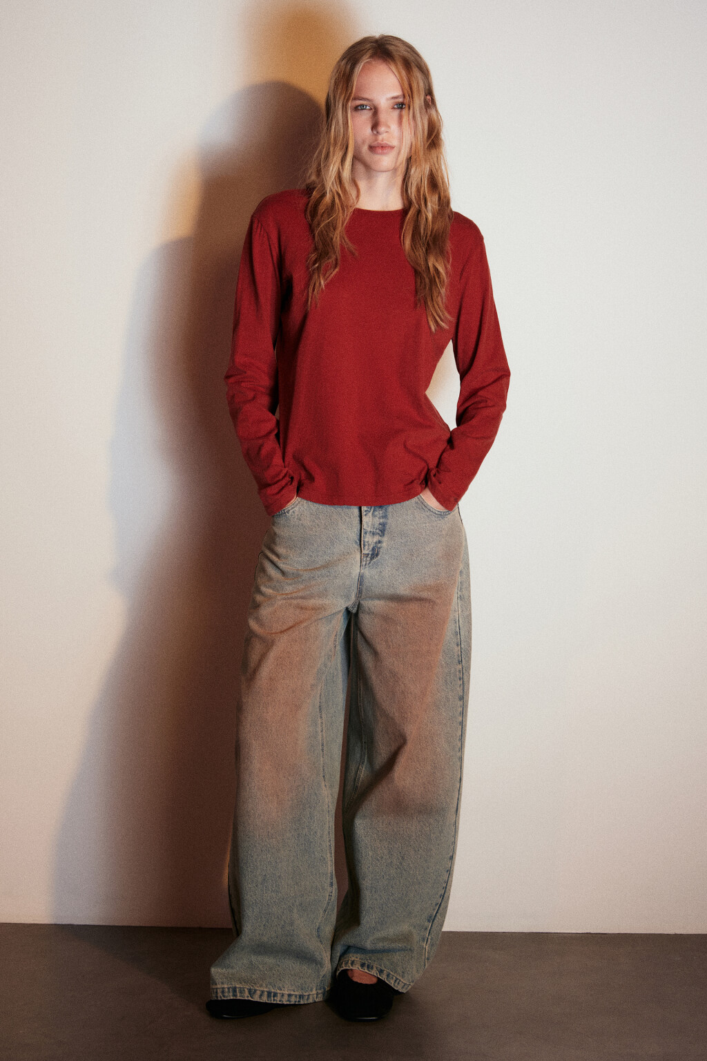 Лонгслив из хлопкового трикотажа - цвет красный - 5